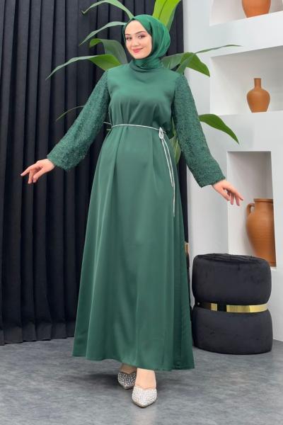 Aden Saten Elbise Zümrüt