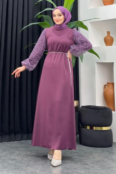 Aden Saten Elbise Lila