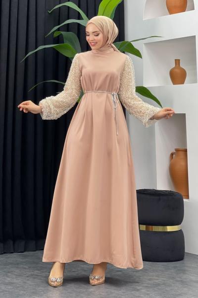 Aden Saten Elbise Taş Rengi