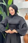 Afra Saten Elbise Siyah