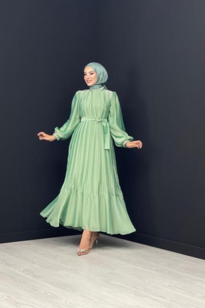 Ahu Taşlı Abiye Mint Yeşili