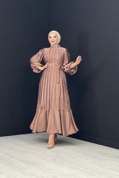 Ahu Taşlı Abiye Kahverengi