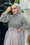 Akay Saten Elbise Gri
