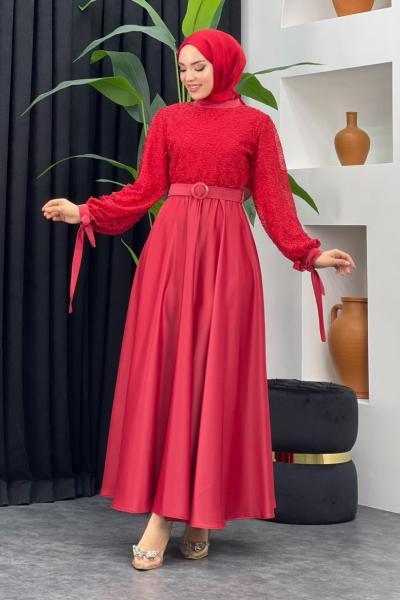 Akay Saten Elbise Kırmızı