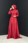 Belden Bağlamalı Saten Abiye Kırmızı