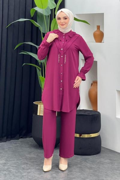 Çağla Pantolonlu Takım Mürdüm