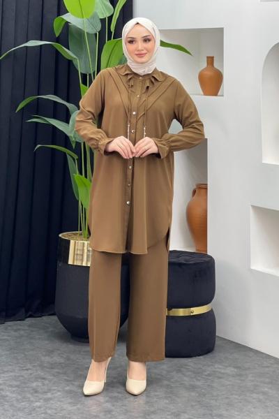 Çağla Pantolonlu Takım Kahverengi
