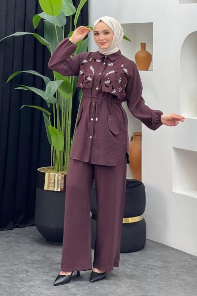 Çift Cep Pike Takım Bordo