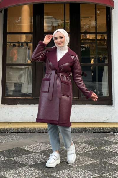 Deri Görünümlü Kap Bordo