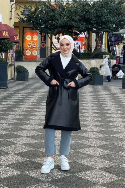 Deri Görünümlü Kap Siyah