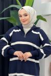 Derya Çizgili Elbise Lacivert
