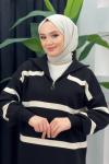 Derya Çizgili Elbise Siyah