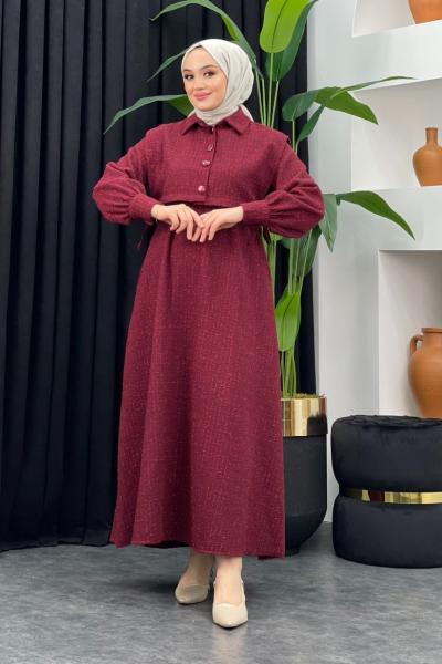 Dilan Simli Elbise Bordo