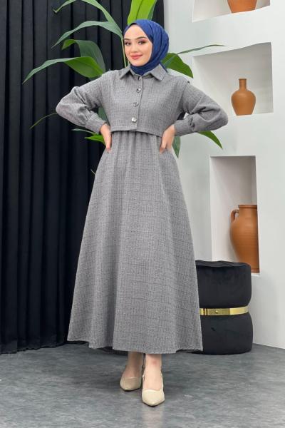 Dilan Simli Elbise Gri