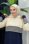 Duygu Çizgili Elbise Lacivert