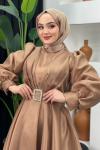 Esma Kabarık Kemerli Abiye  Kahverengi