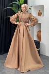Esma Kabarık Kemerli Abiye  Kahverengi