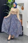 Etnik Desen Şifon Etek Lacivert
