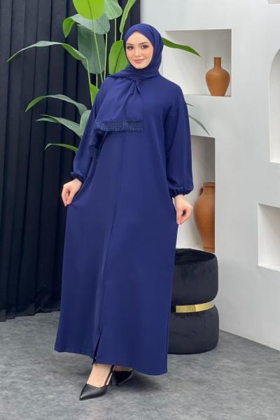 Fermuarlı Namaz Elbisesi Lacivert
