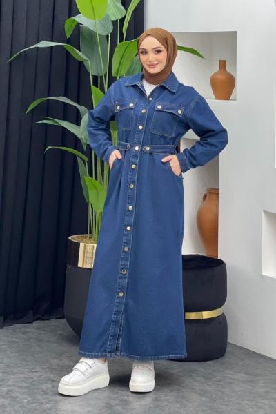 Fethiye Kot Elbise Koyu Mavi