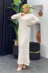 Fileli Elbise Ekru/Beyaz
