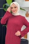 Fileli Elbise Bordo