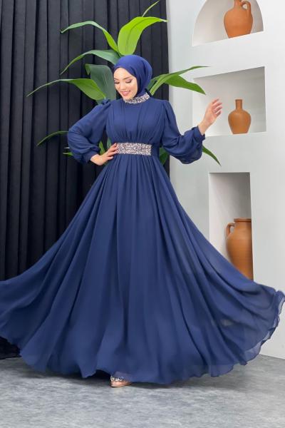 Firdevs Şifon Abiye Lacivert