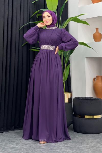 Firdevs Şifon Abiye Mor