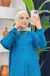 Fitilli Boydan Triko Elbise Petrol Mavisi