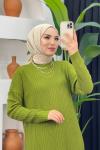 Fitilli Boydan Triko Elbise Fıstık Yeşili