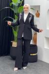 Fularlı Ceket Takım Siyah