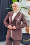 Fularlı Ceket Takım Kahverengi