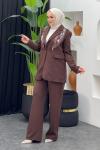 Fularlı Ceket Takım Kahverengi