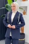 Fularlı Ceket Takım Lacivert