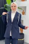 Fularlı Ceket Takım Lacivert