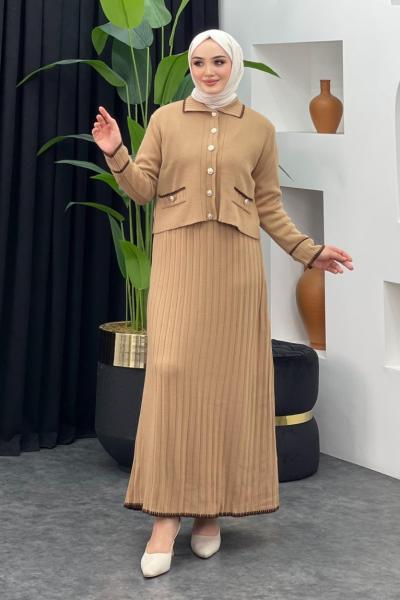 Gonca Triko Etekli Takım Sütlü Kahve