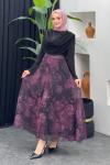 Gül Detaylı Şifon Etek Mor