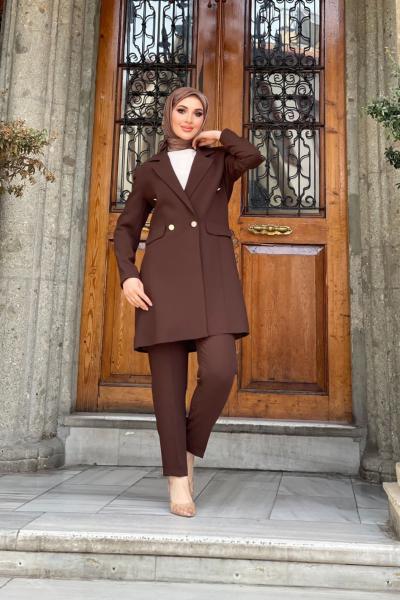 Güzide Ceketli Takım Kahverengi