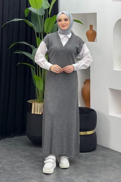 Hazal Triko Elbise Gri
