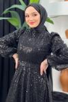İncili Kabarık Abiye Siyah
