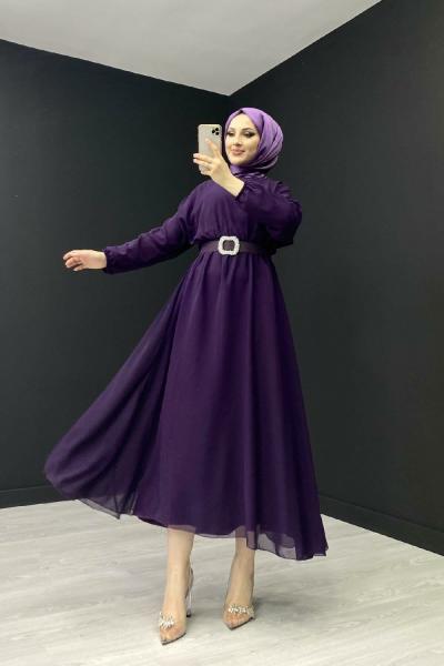 İrem Şifon Elbise Mor
