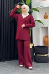 Işıl Triko Pantolonlu Takım Bordo