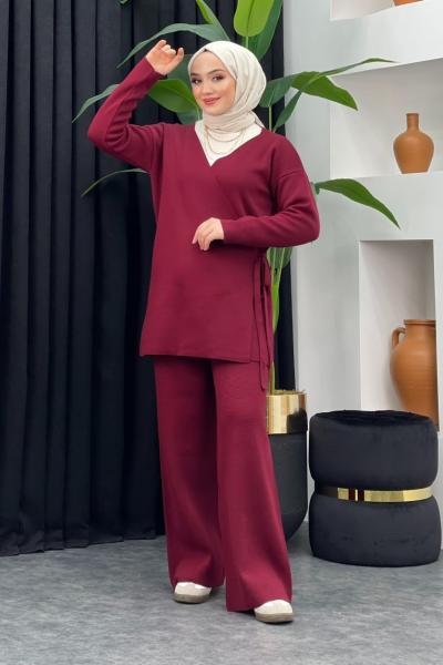 Işıl Triko Pantolonlu Takım Bordo