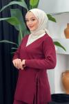 Işıl Triko Pantolonlu Takım Bordo