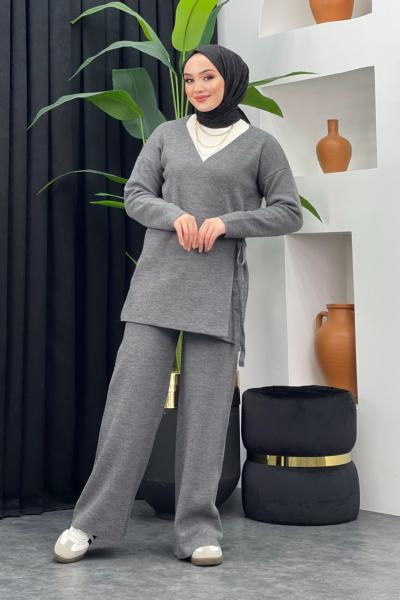Işıl Triko Pantolonlu Takım Gri