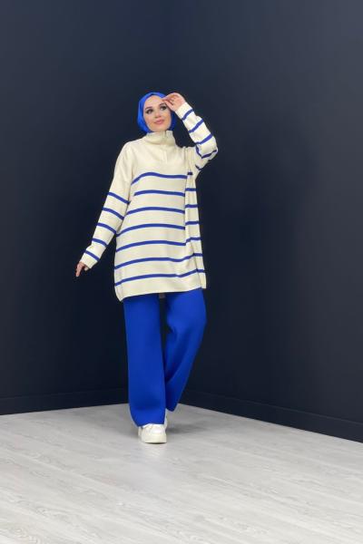 Kamyoncu Yaka Triko Takım Saks Mavisi