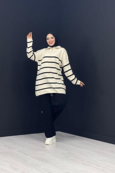 Kamyoncu Yaka Triko Takım Siyah / Beyaz