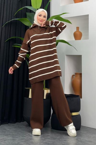 Kamyoncu Yaka Triko Takım Kahverengi