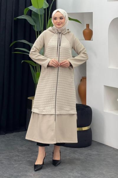 Kapitone Kısa Kap Taş Rengi