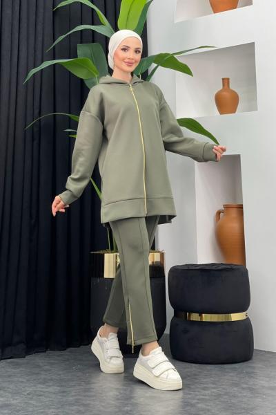 Kapşonlu Scuba Pantolonlu Takım Haki Yeşili